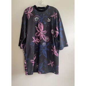 Puma Archive Logo Dress Womens M Black Purple Floral with Pockets